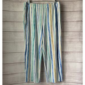 Susan Graver Blue Beige Striped Crop Wide Leg Pants or Capris Pockets Size M